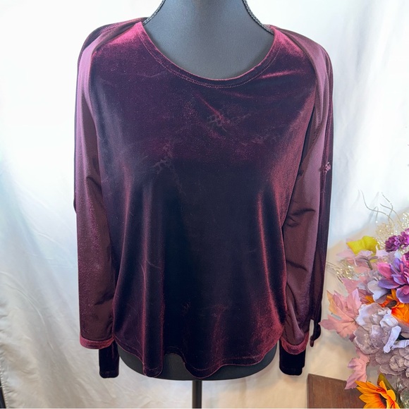 George Burgundy Velvet Open Cardigan Hook Front Long Sleeve M - Picture 2 of 9